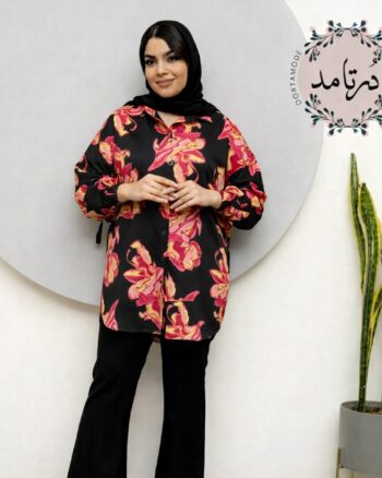 شومیز کرپ الیزه طرح آلاله مشکی